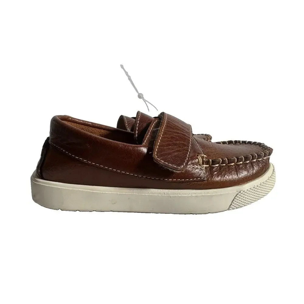 Elephantito Kids Brown Leather Hook & Loop Loafers Moccasins Toddler Size 10